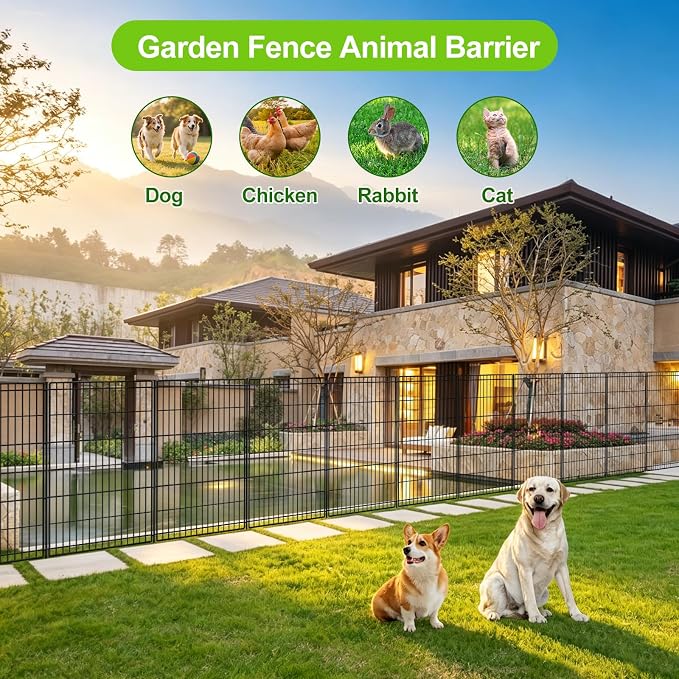 INJOPEXI Decorative Garden Fence 6 Panels 13ft (L)×42in (H) Animal Barrier Fences with 6 Panels Rustproof Metal Wire No Dig Rabbit Fencing Dog Fence for Outdoor Backyard Patio - Without Fence Gate