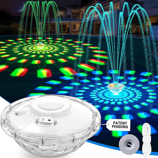 2026 Upgraded Pool Fountain,Rechargeable Pool Water Fountain with Light,Floating LED Pool Fountain,4FT Spray Swimming Pools Fountains Pump for Above Ground & Inground Pools Fountains-White