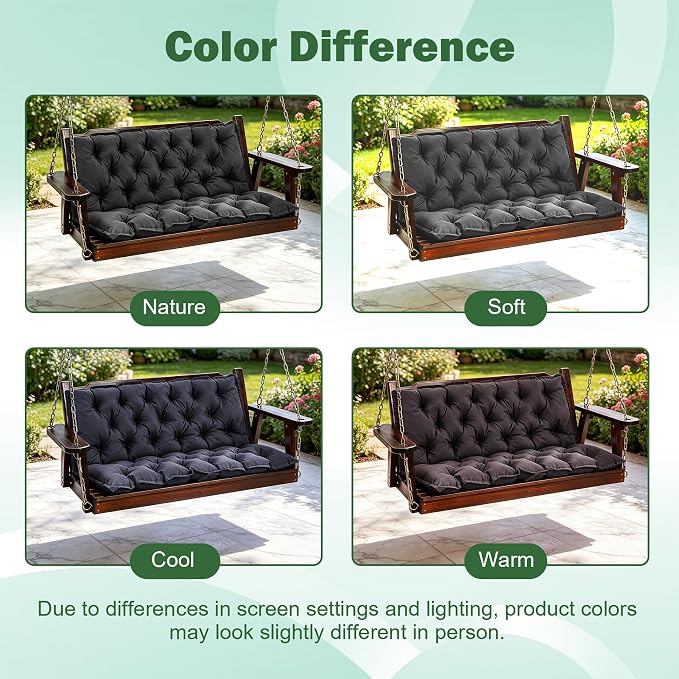 Porch Swing Cushions, 60x40 Inch Swing Cushions for Outdoor Furniture, Waterproof 3 Seater Patio Seat Cushion with Backrest, Replacement Bench Cushion for Glider, Settee, Dark Grey