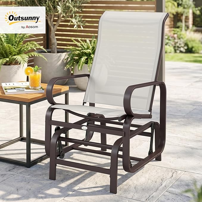 Outsunny Outdoor Glider Chair, Gliders for Outside Patio with Smooth Gliding Mechanism and Lightweight Construction for Backyard, Beige