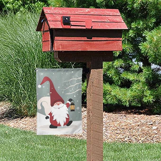 Delerain Christmas Gnome Garden Flag, 12.5 x 18 Inch Double Sided Design Weather Resistant Indoor & Outdoor Decoration Small Banner for Home Yard Lawn Patio Office