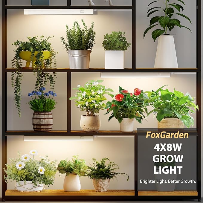 FOXGARDEN Grow Lights for Indoor Plants, 1FT 32w (4×8W) Full Spectrum LED Plant Growing Lamp, Grow Light Strip, Plug and Play, Separate Switch, 4-Pack