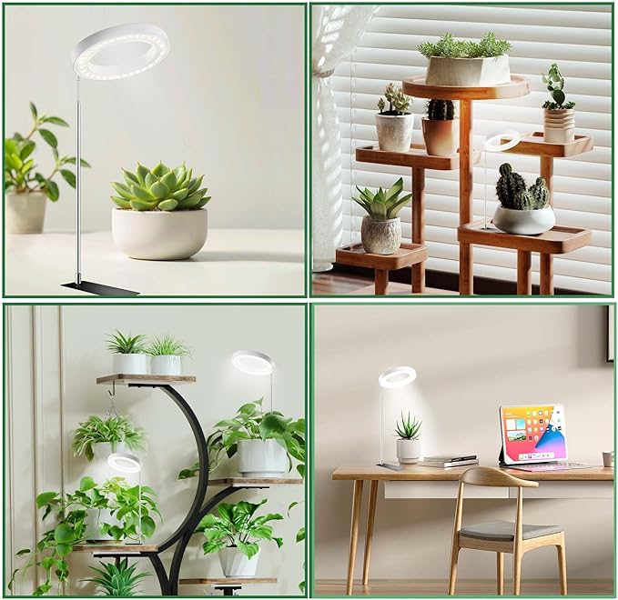 IMVSINCERE Plant Grow Light 72 LEDs Full Spectrum Grow Lights for Indoor Plants,Height Adjustable Small Halo Grow Light with Base,3 Optional Spectrums, Auto Timer 3/9/12H, 10 Brightness, 160MM 5V