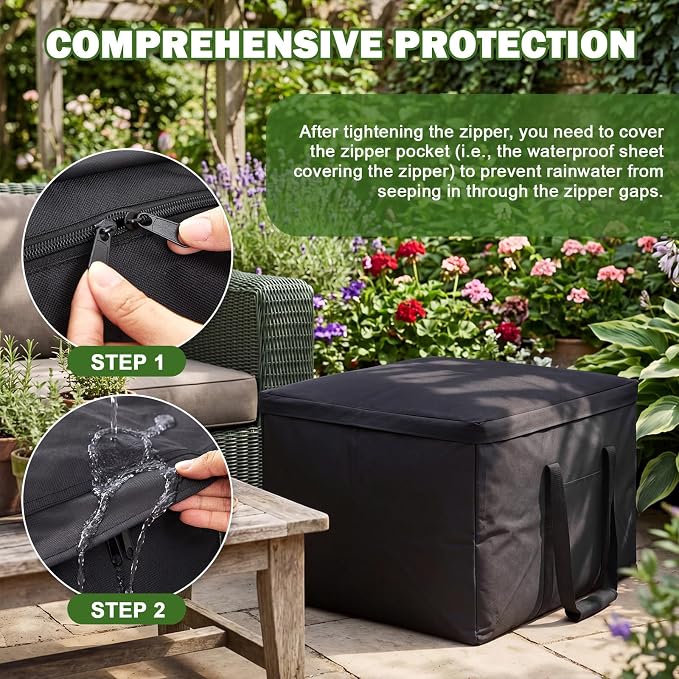 Sadnyy 2 Pack Cushion Storage Bags 32 x 32 x 24 Inch Waterproof Outdoor Furniture Square Cushion Organizer with Handle & Double Zipper, Large Black Bag for Patio Sofa, Chair, Bench, Christmas Tree