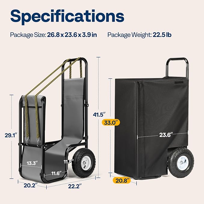 VIVOHOME Firewood Log Cart Carrier with Cover and 600D Oxford Cloth, 250 LB Capacity Heavy Duty Steel Log Carrier Dolly Hauler, Rolling Wood Rack Storage Mover for Easy Transport Indoor Outdoor Use