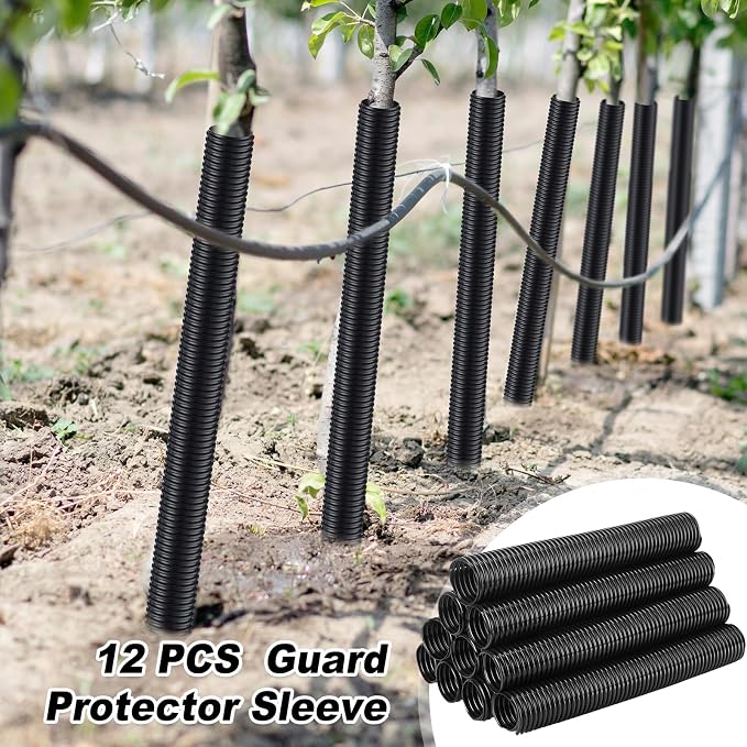 Nuenen 12 Pcs Corrugated Tree Guards, Long 15.75 Inch Diameter 1.96 Inch Pp Tree Trunk Protectors, Tree Bark Protector Tube Wraps for Saplings Plants Seedlings Deer Rabbit Cats Rodents Mowers (Black)
