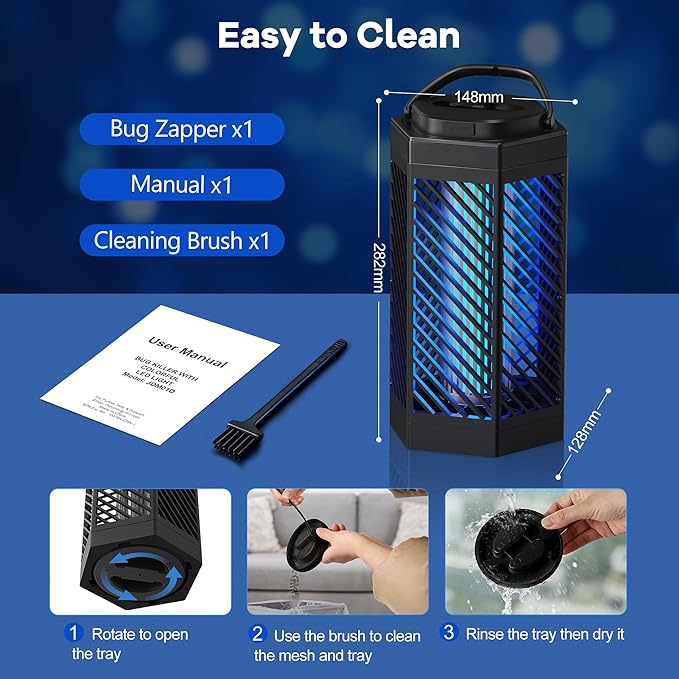 Rechargeable Bug Zapper Outdoor Indoor, 8000mAh Electric Mosquito Zapper with LED Night Light, 2 in 1 Portable & Cordless Bug Zapper Outdoor Waterproof, Wireless Hanging Fly Zapper for Camping Patio