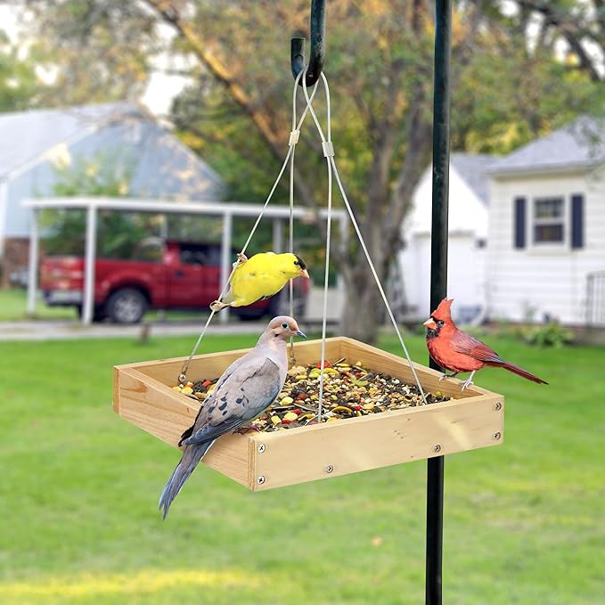 TT Nature Platform Bird Feeder for Outdoor, Eco-Friendly Wood Hanging Tray Bird Feeders，Durable and Stable Great for Hanging Wild Birdfeeder Trays in Garden Outdoors, Install Required