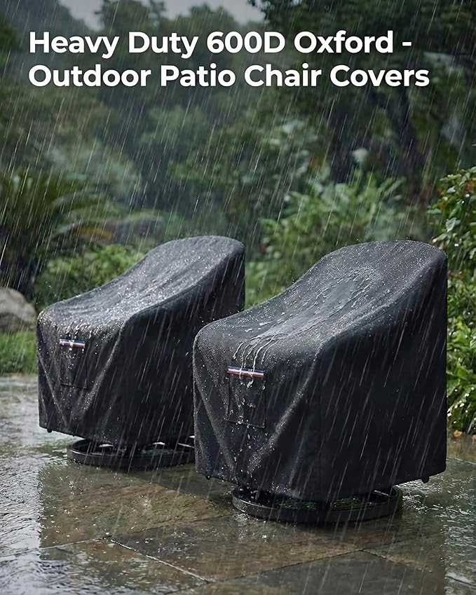 Waterproof Patio Chair Covers, 28W x 33D x 36H inches Heavy Duty Outdoor Furniture Protection Cover Weather Resistant 600D Oxford 2-Pack, Black