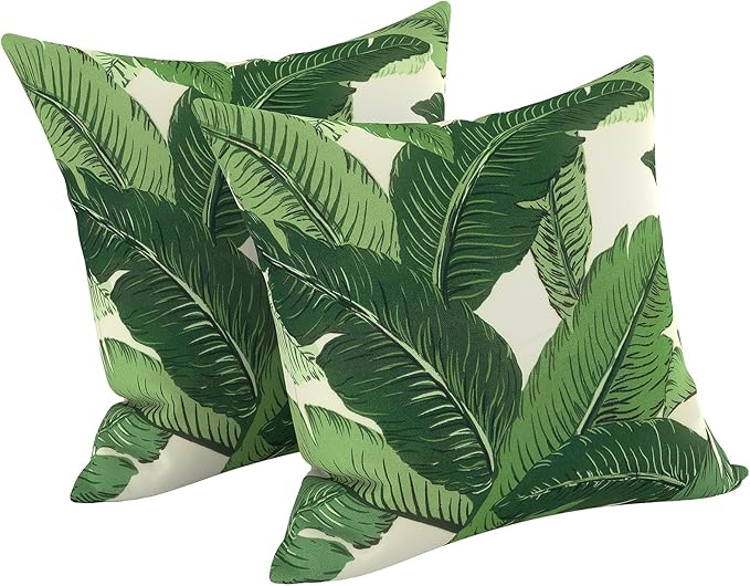 LVTXIII 2 Pack Outdoor Throw Pillow Covers for Patio Furniture, 16x16 Inch Square Pillow Case, Water-Repellent Cushion Covers for Garden, Porch, Sofa, Swaying Palms Green