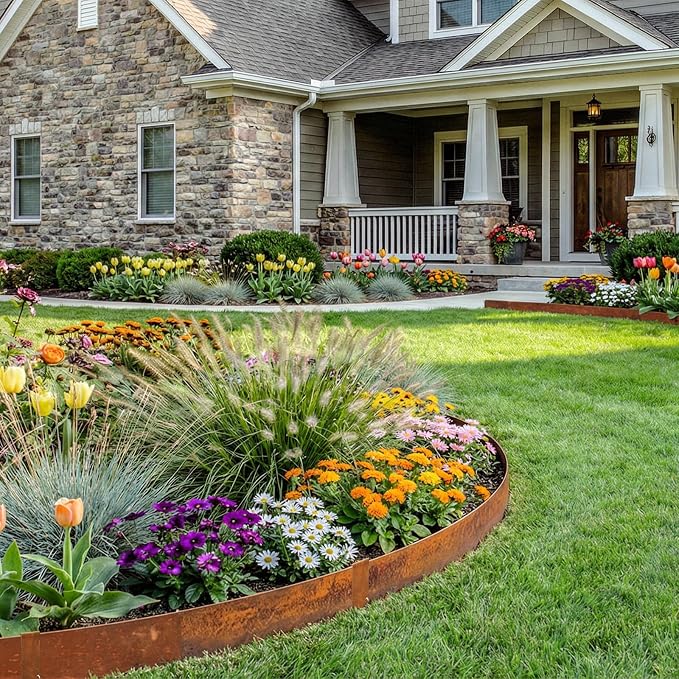 33ft.Metal Edging for Landscaping, Pre-Rust 4.5 inch Cor-Ten Steel Landscape Edging for Yard Pathway & Flower Beds, Steel Lawn Edging with a Pair of Gloves and 11 Stakes (10 Pack, 40" L x 4.5" H)
