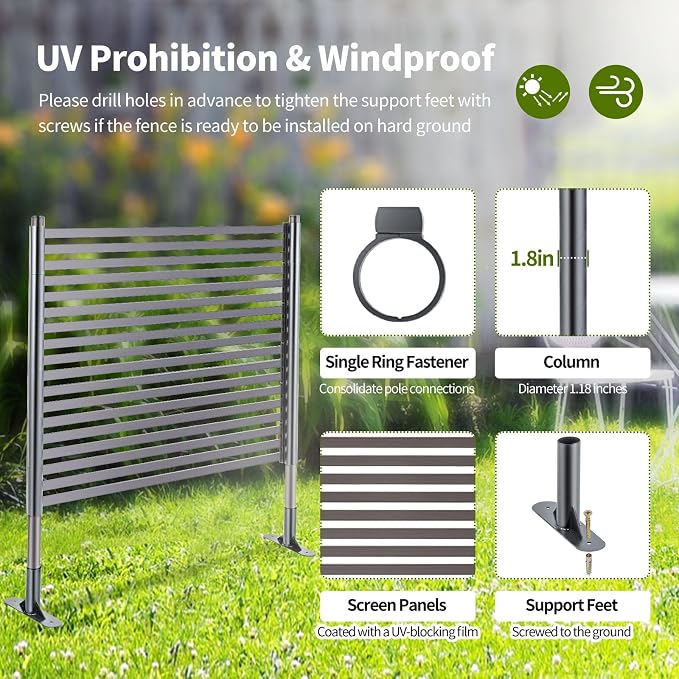 Freestanding 3FT W x 4FT H Outdoor, PE Galvanised Steel Pipes with UV & Rust Resistant Coating, Splicable Decoration Fence Privacy Screen, 36.1x8.7x47.2 Inches, Brown