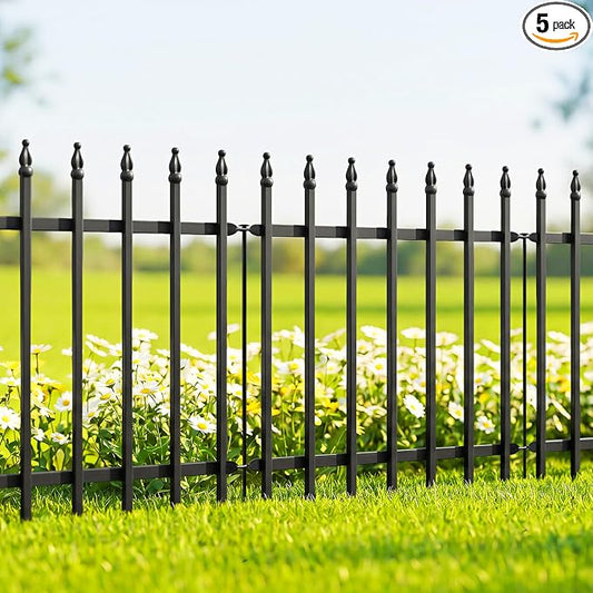 Thealyn Metal Decorative Garden Fence 24" Wide x 24" High (5 Panels, Total Length 10 feet), Metal Border Folding Fence, Landscape Fencing Dog Fence Pet Fence for Flower Bed, Yard, Animal Barrier