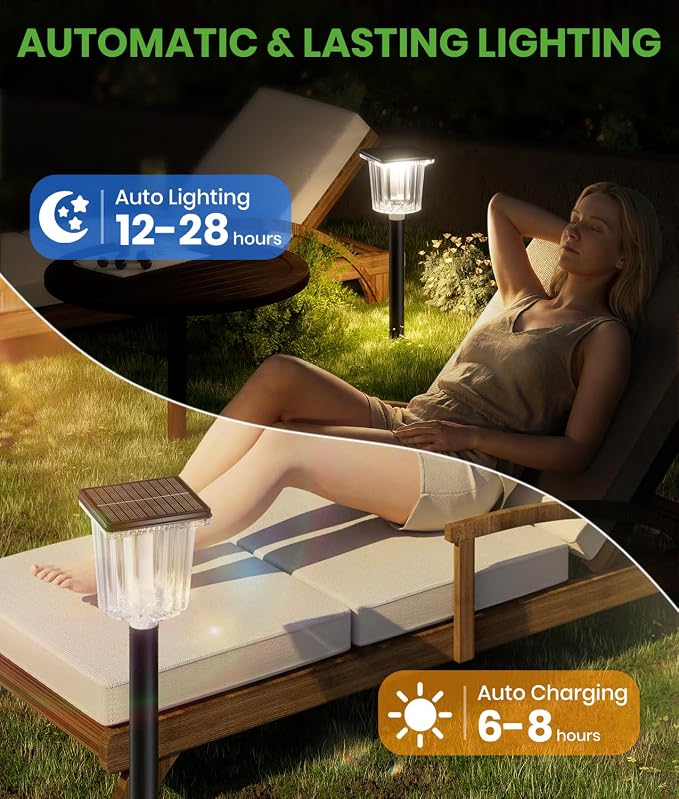 BITPOTT Super Bright Solar Pathway Lights 12 Pack, Adjustable Warm & Cold Solar Lights Outdoor Waterproof IP65, Auto On/Off, Outdoor Decor Light for Garden, Landscape, Path, Yard, Patio, Driveway