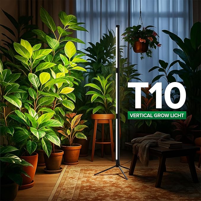 SANSI T10 Standing Grow Lights for Indoor Plants, 80W 144 LEDs Full Spectrum Plant Light Vertical Grow Light, 4.34FT Adjustable Three-Stage, 5 Dimming, Timer 3/6/12h, 4000K, for Wide Coverage Growth