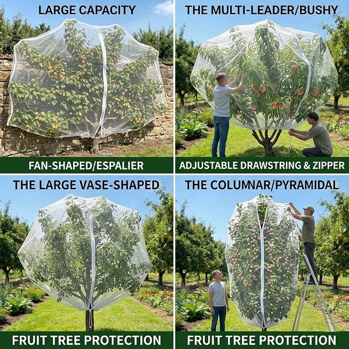1 Pack 10x13.7Ft Extra Large Drawstring & Zipper Fruit Tree Netting Cover - Reusable Bird Netting for Blueberry Bushes, Anti-Cicada/Deer/Squirrel Large Plant Protection Net