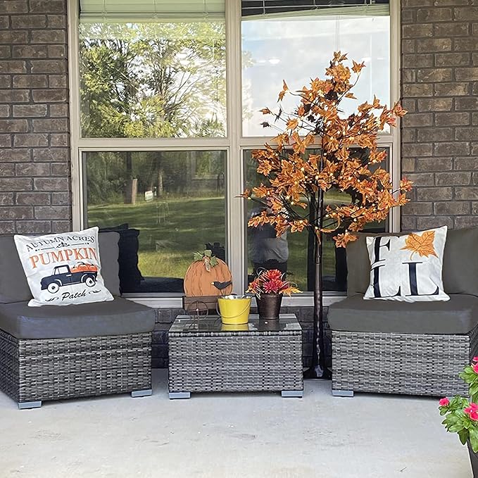 Sqodok Patio Cushion Covers Replacement, Deep Seat Patio Cushions Cover Set of 4, Waterproof Seat and Back Cushions Cover for Outdoor Furniture Chair, Sofa, Couch(Grey,28"x28"x6"+28"x17"x6")