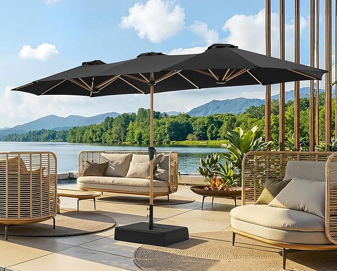 SUPERJARE 13FT Outdoor Patio Umbrella with Base Included, Double Sided Pool Umbrellas with Fade Resistant Canopy, Large Table Umbrella for Deck, Market, Backyard - Black