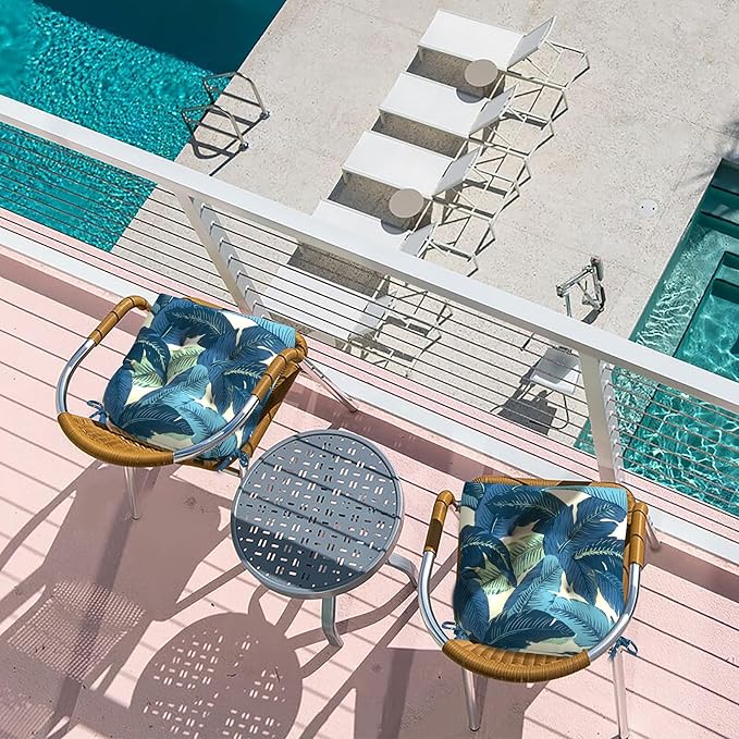 LVTXIII Outdoor Seat Cushions Seasonal Tufted Chair Cushions, Patio Chair Pads for Dining Chairs, Office Armchairs and Garden Furniture Decoration (Round Back, 19”x19”x4”, Swaying Palms Blue, 2 Pack)