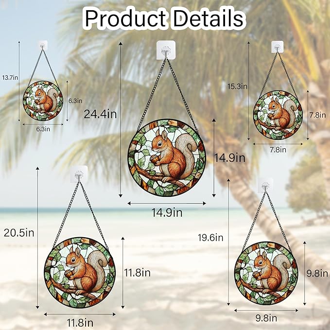 DASTOLL Stained Glass Window Hanging, Squirrel on a Branch Suncatcher Diamond Glass Panel Animal Sun Catchers Decor for Birthday for Women, Men, Wife, Aunt, and Mom 11.8x11.8 in
