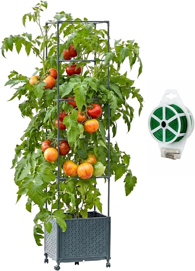 Raised Garden Bed Tomato Planter Box with Trellis, 67.6" Tomato Planters Cage w/Self-Watering for Climbing Plants Vegetables, Patio Indoor Outdoor