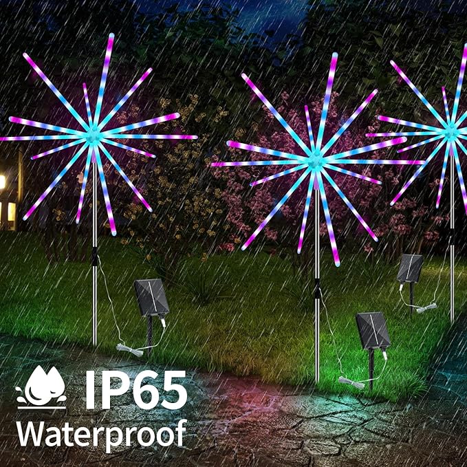 Solar Firework Lights Outdoor, 9 Colors 16 Modes Solar Garden Light Waterproof Solar Powered Starburst Light for Party Wedding Holiday Decoration Meteor Lights 2 Pack