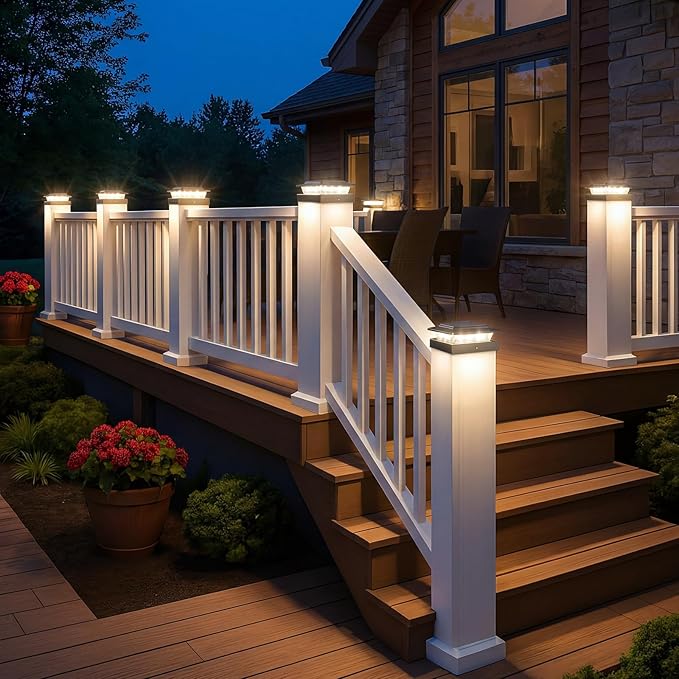 kolpop 4x4 Solar Post Cap Lights Outdoor 16Pack- 3 Color Temperatures& 2 Level Brightness, IP65 Waterproof, 16 LED Black Fence Deck Post Light Solar Powered for 4×4/3.5×3.5 Wood/Vinyl Posts