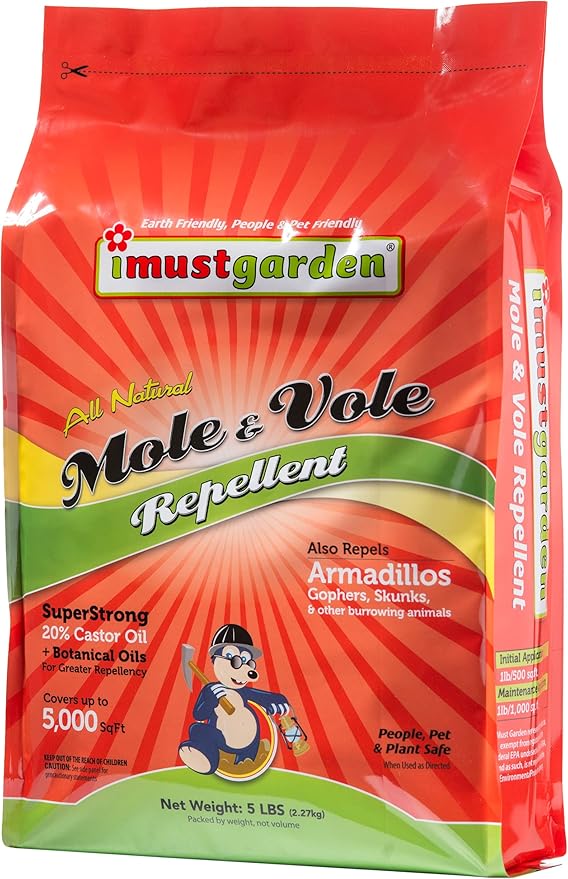 I Must Garden Mole & Vole Repellent: Professional Strength – Twice The Coverage – All Natural Ingredients - Pleasant Scent - 5lb Bag