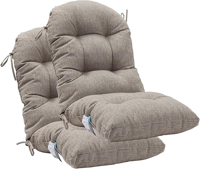 QILLOWAY Outdoor High Back Chair Cushion for Adirondack, All Weather Rocking Chair Cushions Thick Padded Replacement for Patio Furniture Set of 2,Tan, Grey