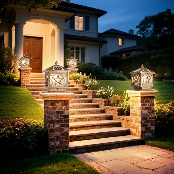 Solar Post Cap Light Modern Outdoor Fence Deck Column Cap Lamp Fence Deck Pillar Lantern Outside Housing Patio Landscape Lighting Flat Surface Posts Garden Decor IP65 Waterproof Entrance Pathway Lamps