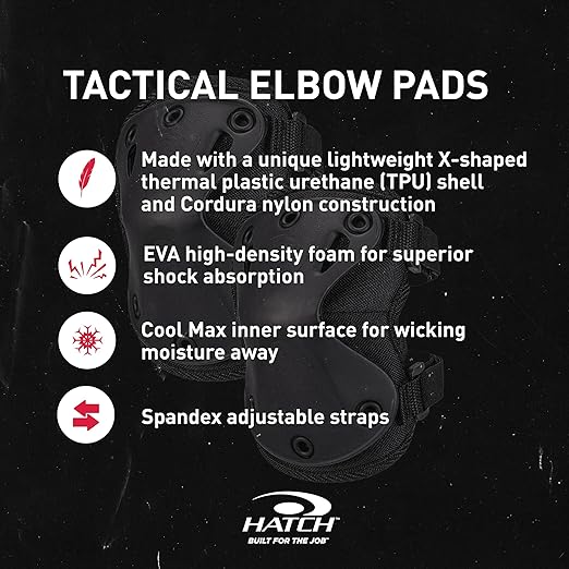 HATCH XTAK Tactical Military Elbow Pads, Black, One Size Fits Most