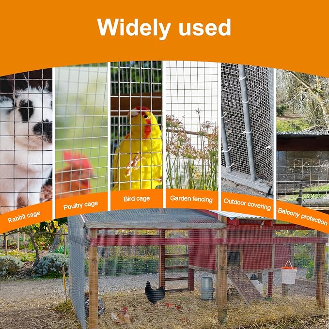 Gardeal 16in x 50ft 19 Gauge 1/2 Inch Hardware Cloth - Double Hot-Dipped Galvanized After Welding Steel Mesh - Duty Rust Proof Fencing for Gardens, Chicken Coops & Poultry Animal Netting Cage Screen