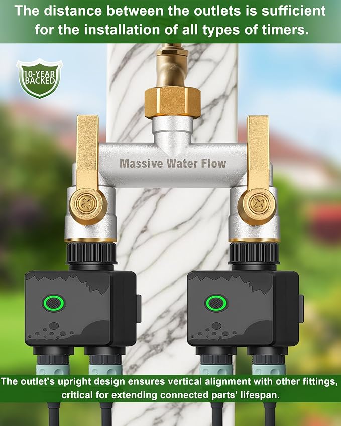 Hose Splitter 2 Way Heavy Duty, Full Flow Solid Brass Nickel Plated Garden Hose Splitter, Spigot Splitter Valve with Metal Handle, Outdoor Faucet Splitter, 3/4 - Inch Frost Resistant Hose Adapter