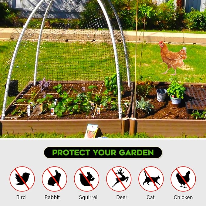 FEED GARDEN Heavy Duty Deer Netting Garden Netting - 7x25ft UV-Protected Garden Fence with 3/4" Fine Mesh - Includes 10 Stakes & 50 Zip Ties for Easy Installation