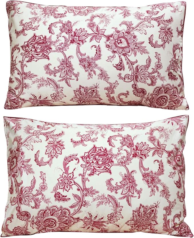 FADFAY Red Floral Bedding Elegant Bed Sheets Set Luxury Bedding Collections 800 Thread Count 100% Egyptian Cotton Deep Pocket Fitted Sheet,4 Piece-Twin XL Size