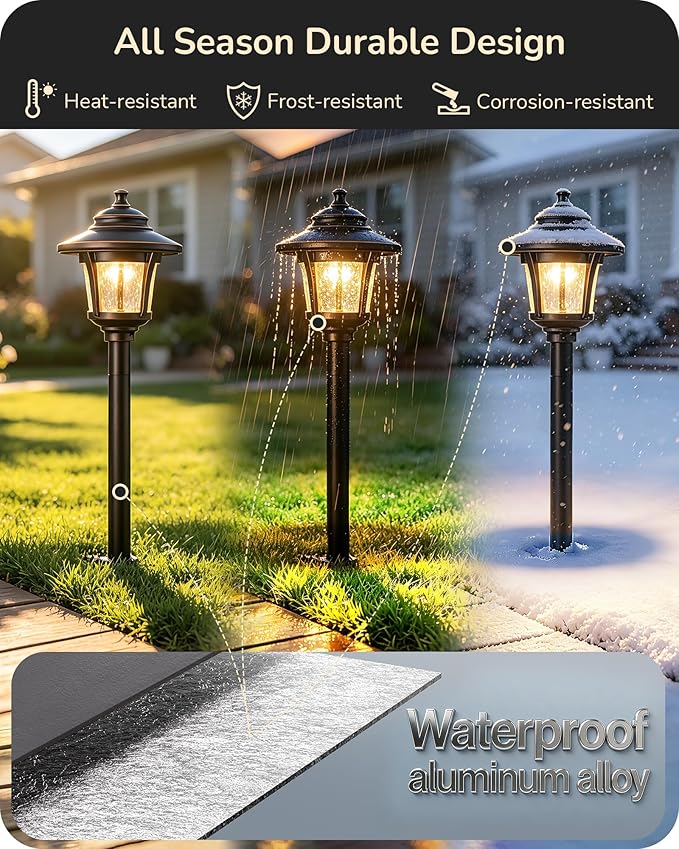 EDISHINE Low Voltage Landscape Lights, 12V 3W 120LM 3000K Seed Glass Outdoor Landscape Path Lights with Connectors, ORB Waterproof Electric LED Pathway Light Wired for Walkway Garden Yard, 6 Pack