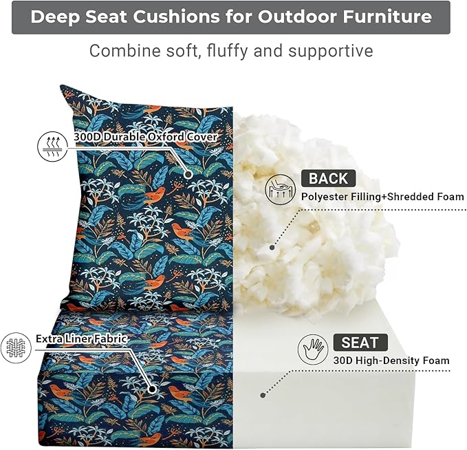 IPYNBAP Outdoor Cushions for Patio Furniture,Outdoor Seat Cushion Set 24 x 24 x 5.75 Inch,Waterproof & Fade Resistant Outdoor Chair Cushions,Deep Patio Chair Cushion with Removable Cover,Nightingale