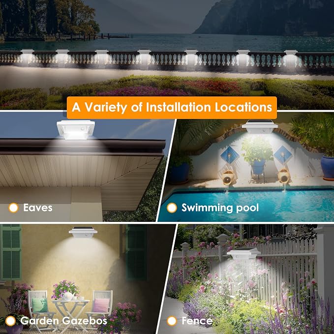 Outdoor Solar Fence Lights - 40 LED Outdoor Security Lights for Eaves, Garden, Landscape & Walkway (2PCS, Cool White, Waterproof)