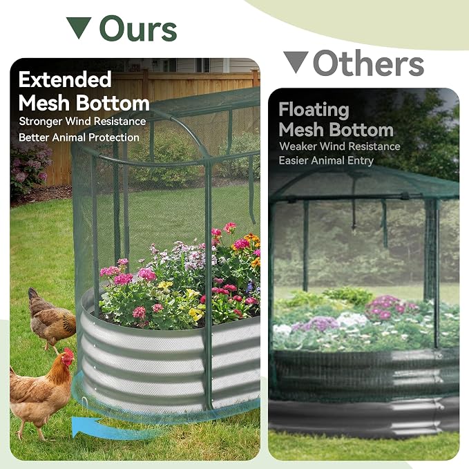 Lineware Raised Garden Bed with Sprinkler Timer and Self-Watering System, 4x2x1 ft Elevated Planter Boxes Outdoor with Mesh Cover, Galvanized Raised Beds for,Vegetables,Flowers, Backyard, Patio