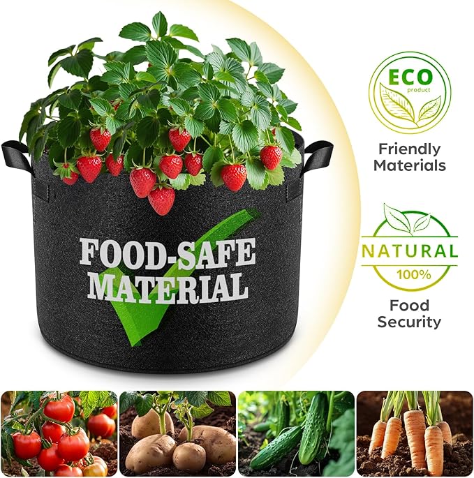 Jorvila 5 Pack 20 Gallon Grow Bags, Thickened Nonwoven Fabric Planter Pots with Handles, Heavy Duty 300G Garden Pots for Tomato, Potato and Vegetable