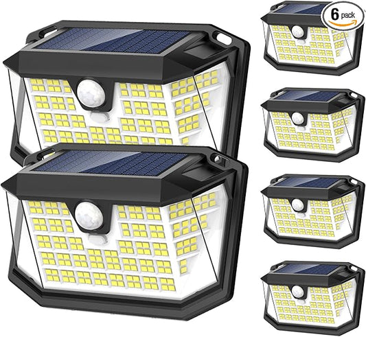 LANSOW Solar Motion Lights Outdoor 6 Pack, 188 LED/3 Modes, Motion Sensor Outdoor Lights, IP65 Waterproof 270° Lighting, Solar Powered Security Flood Lighting for Wall Patio Garage Fence(White)