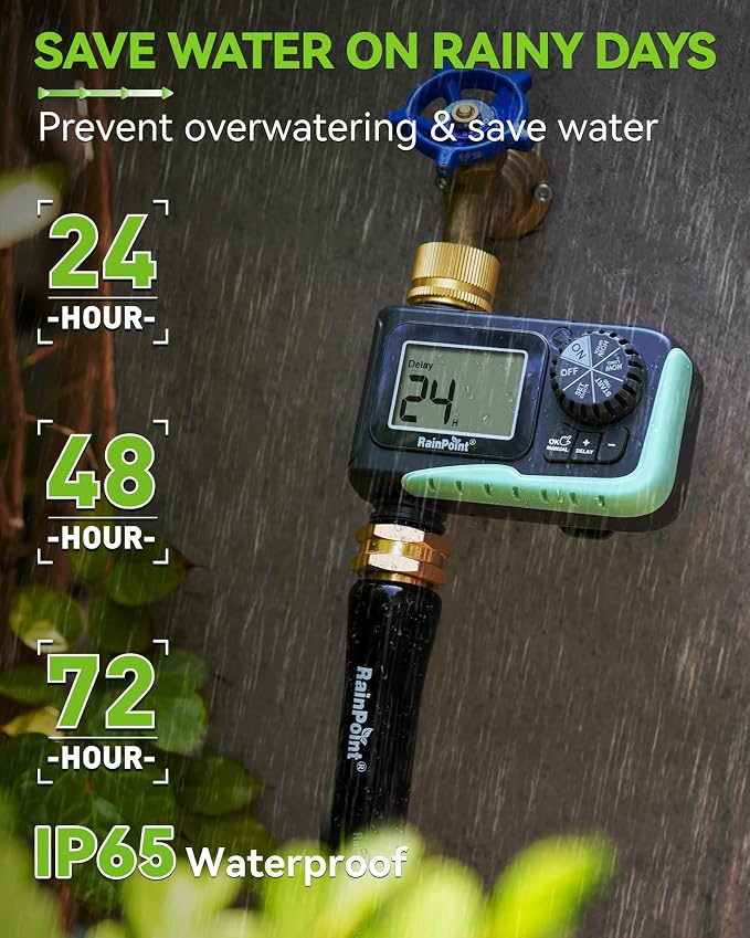 RAINPOINT Sprinkler Timer with Brass Swivel & Garden Hose Nozzle with 9 Adjustable Spray Patterns