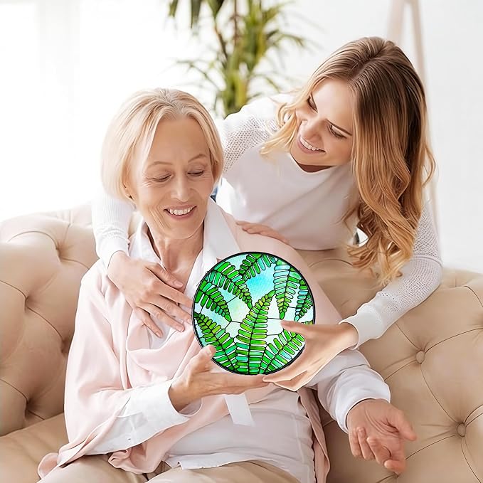 Plant Suncatcher Glass, Stained Glass Suncatcher Plant Window Hanging, Unique Nature Lover Gifts Leaf (Fern)