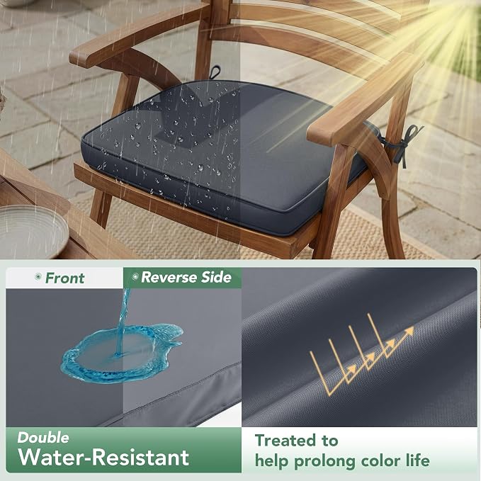 Outdoor Chair Cushions Set of 4: Waterproof & Fade Resistant Patio Furniture Cushions - 19 x 19 x 2 Inch Non Slip Round Corner Seat Cushion Pads with Removable Cover for Garden Yard Lawn, Dark Grey