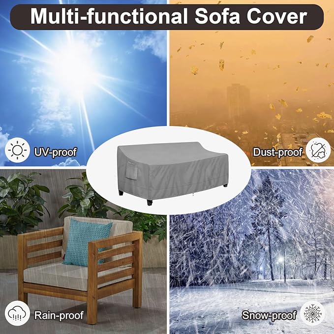 PureFit Outdoor Couch Cover Waterproof Patio Sofa Furniture Covers, 4-Seater Outdoor Cover with Air Vent and Handles, 104W x 40D x 35H Inches, Gray