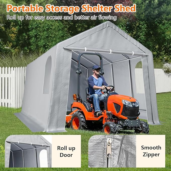 Carport 10x20 ft Heavy Duty Portable Garage, Car Canopy with Removable Doors, Portable Shed Car Shelter, All-Season Tarp for Boat Truck Motorcycle