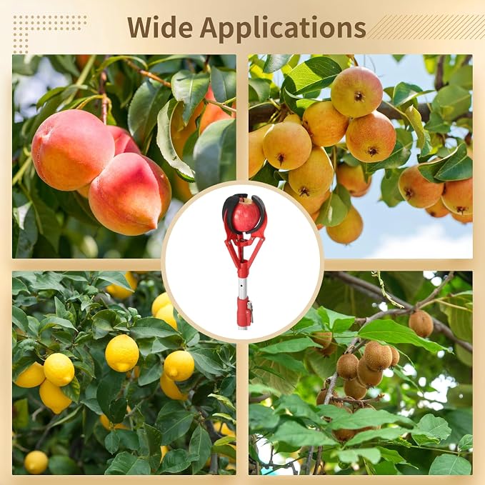 Fruit Picker Pole with Basket Telescoping, 4.3 to 7.5 ft Adjustable Apple Picker Pole, Aluminum Lightweight picker Tool with 3-Claw Design, Safe Picking without Climbing, Great for Orchards, Farms