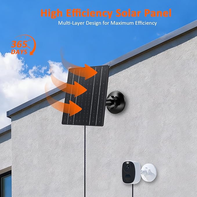 Zivif 10W Solar Charger, 5V Solar Panel for Security Cameras with USB-C/Micro USB/DC 5.5x2.1mm Ports, IP66 Waterproof, 360° Adjustable Mount & 7.2ft Cable (2 Pack)