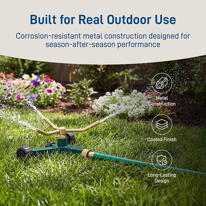 Orbit 58257N Lawn and Garden 3-Arm Metal Sprinkler with Wheel Base