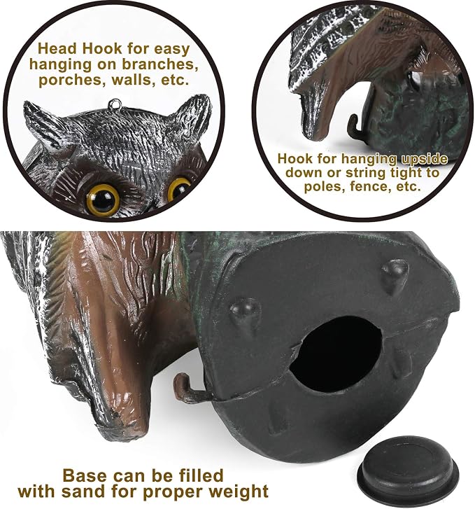 Owl Decoys to Scare Birds Away Plastic Owl Statue 16.5" Tall [Pack of 2] | Pigeon & Bird Deterrents for Outside